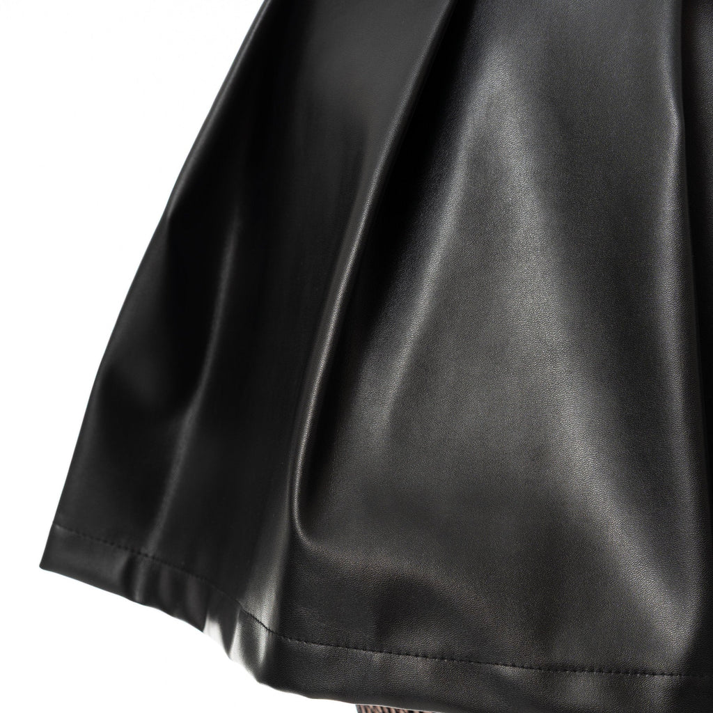 Heartless Ebbani Skirt Black PVC Gothic Pleated Mini Skirt Lace Up Waist Alt - Rockinredfox