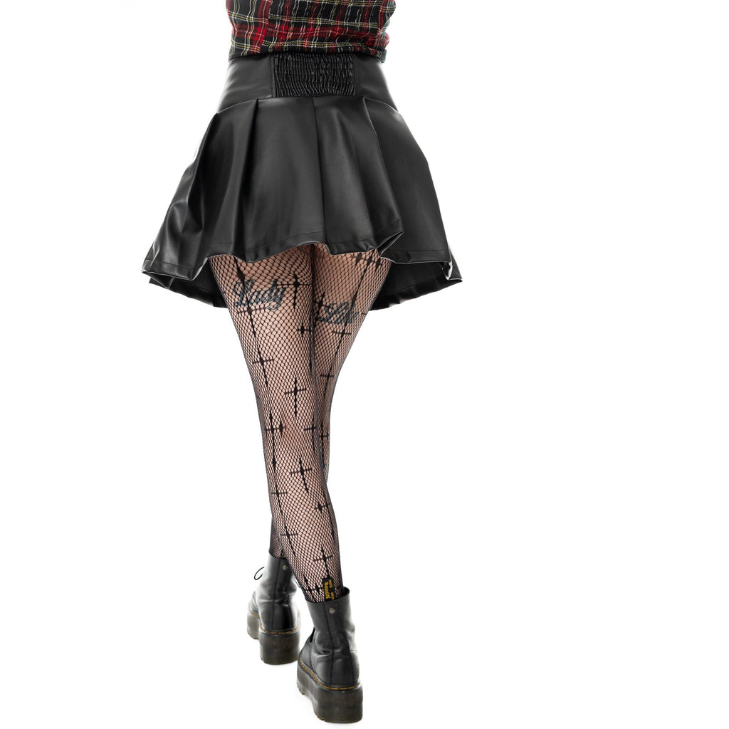 Heartless Ebbani Skirt Black PVC Gothic Pleated Mini Skirt Lace Up Waist Alt - Rockinredfox