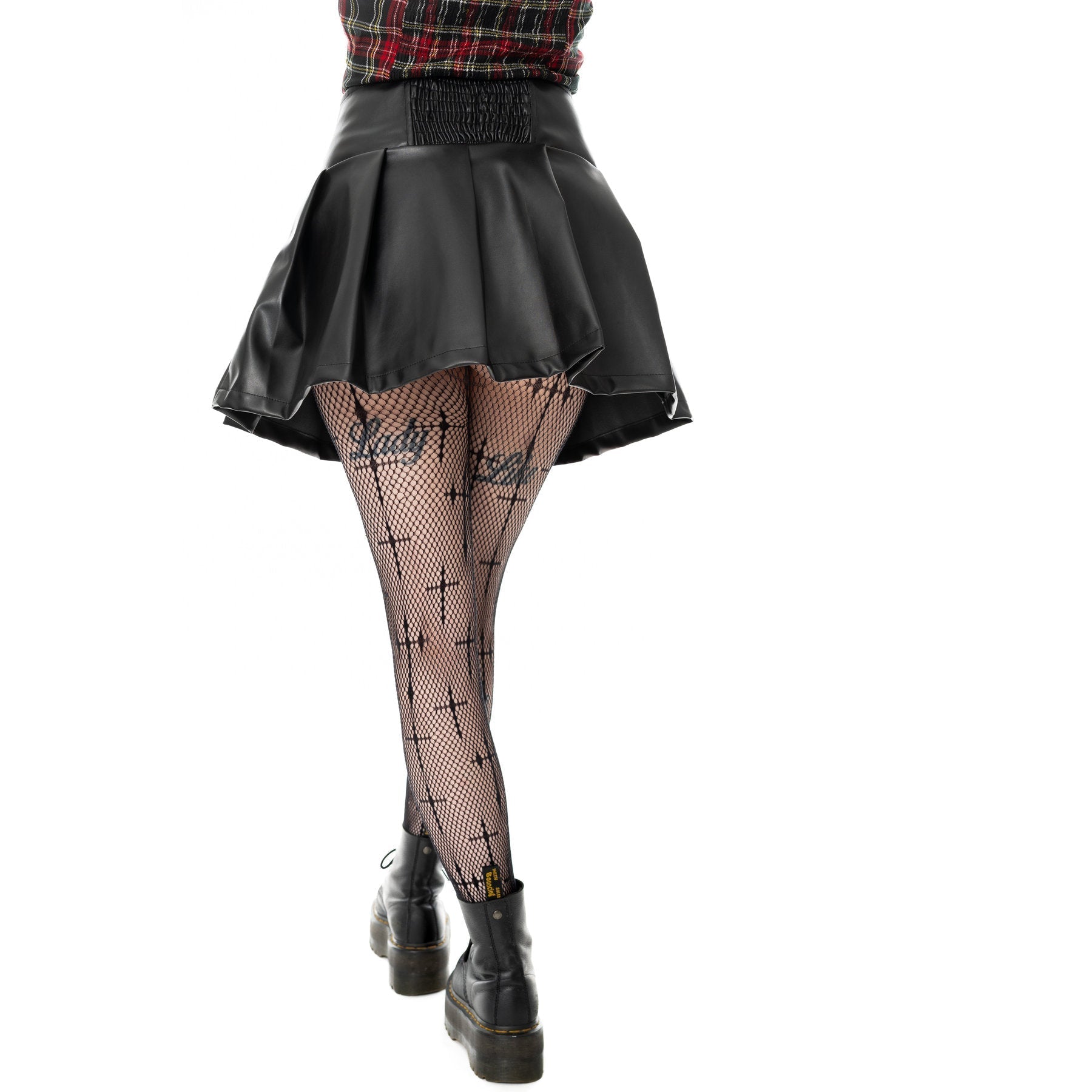 Heartless Ebbani Skirt Black PVC Gothic Pleated Mini Skirt Lace Up Waist Alt - Rockinredfox