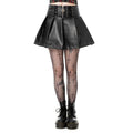 Heartless Ebbani Skirt Black PVC Gothic Pleated Mini Skirt Lace Up Waist Alt - Rockinredfox