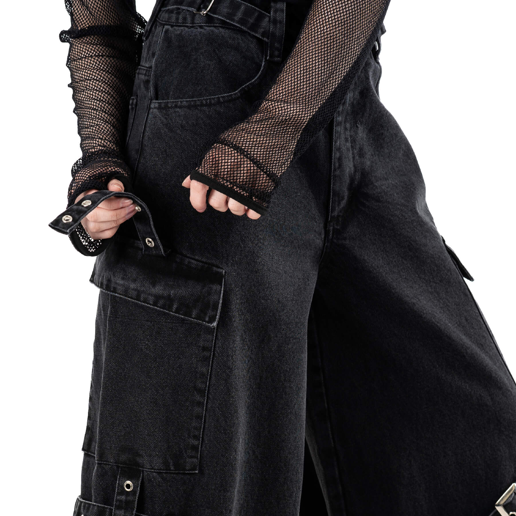 Heartless Evora Pants – Black Stonewash Gothic Cargo Pants | Alternative Streetwear - Rockinredfox