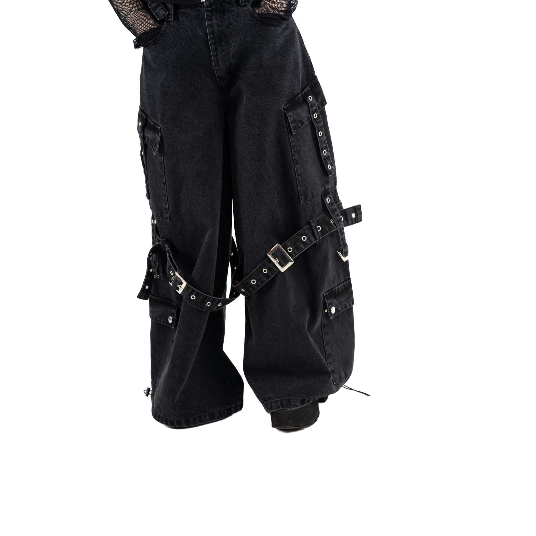 Heartless Evora Pants – Black Stonewash Gothic Cargo Pants | Alternative Streetwear - Rockinredfox