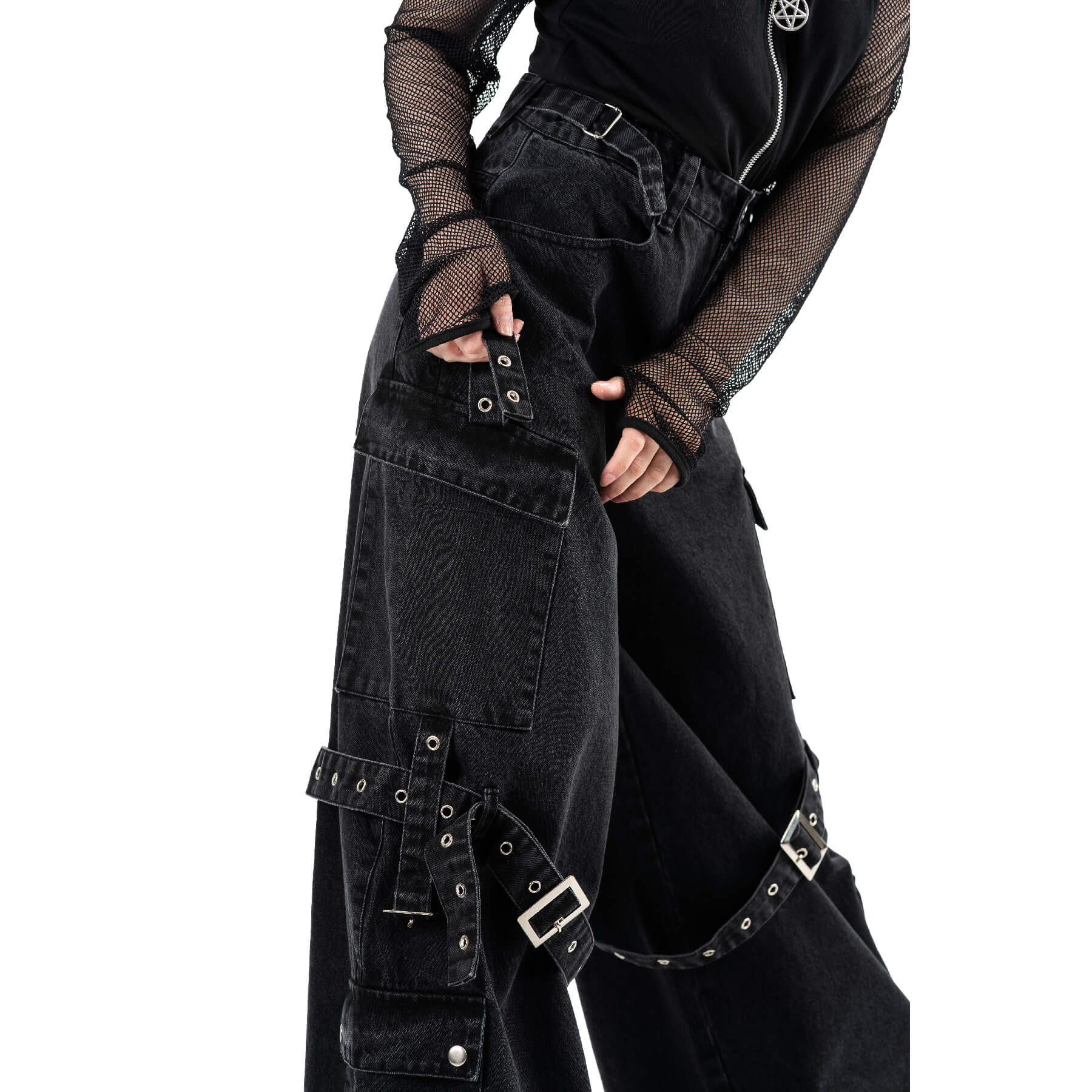 Heartless Evora Pants – Black Stonewash Gothic Cargo Pants | Alternative Streetwear - Rockinredfox