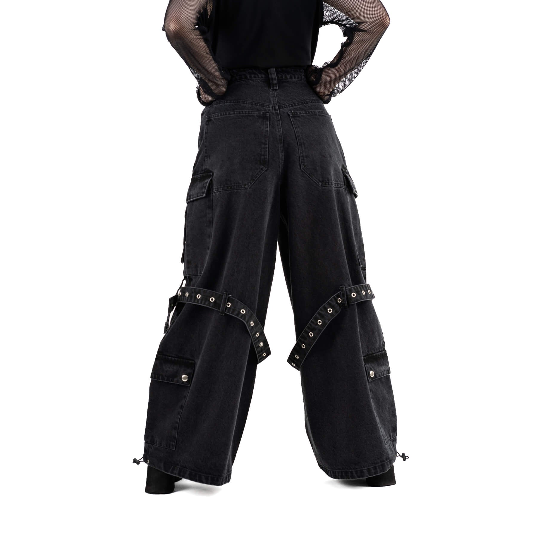 Heartless Evora Pants – Black Stonewash Gothic Cargo Pants | Alternative Streetwear - Rockinredfox