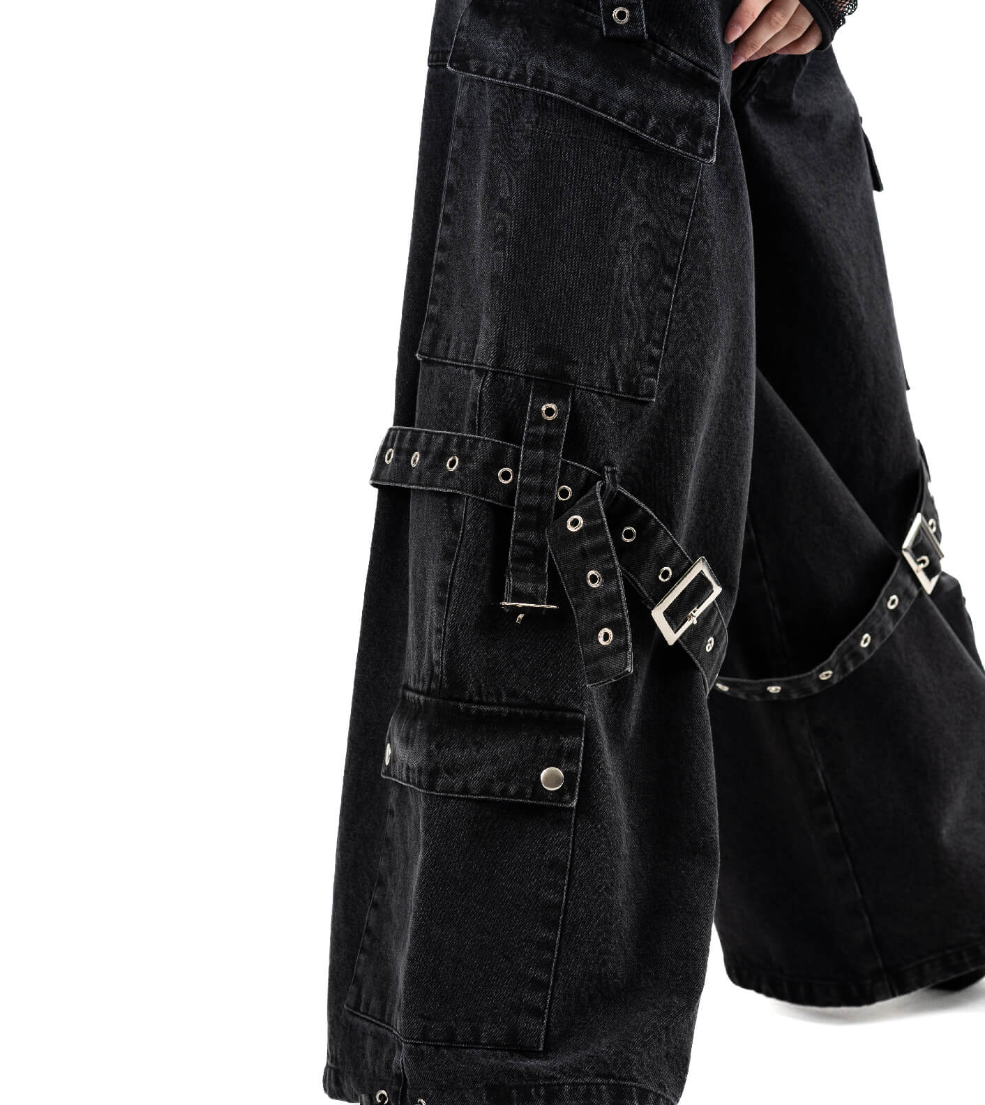 Heartless Evora Pants – Black Stonewash Gothic Cargo Pants | Alternative Streetwear - Rockinredfox