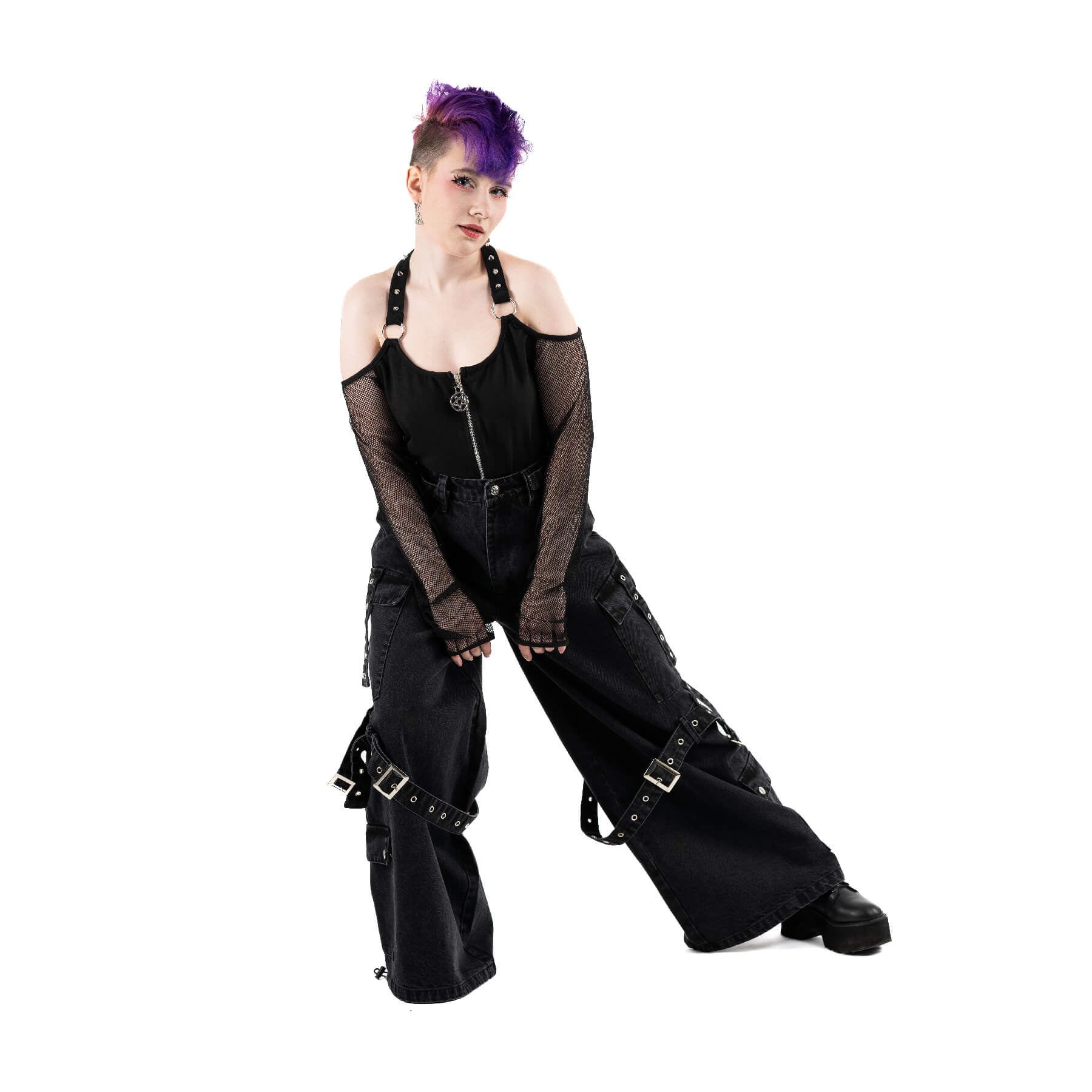 Heartless Evora Pants – Black Stonewash Gothic Cargo Pants | Alternative Streetwear - Rockinredfox