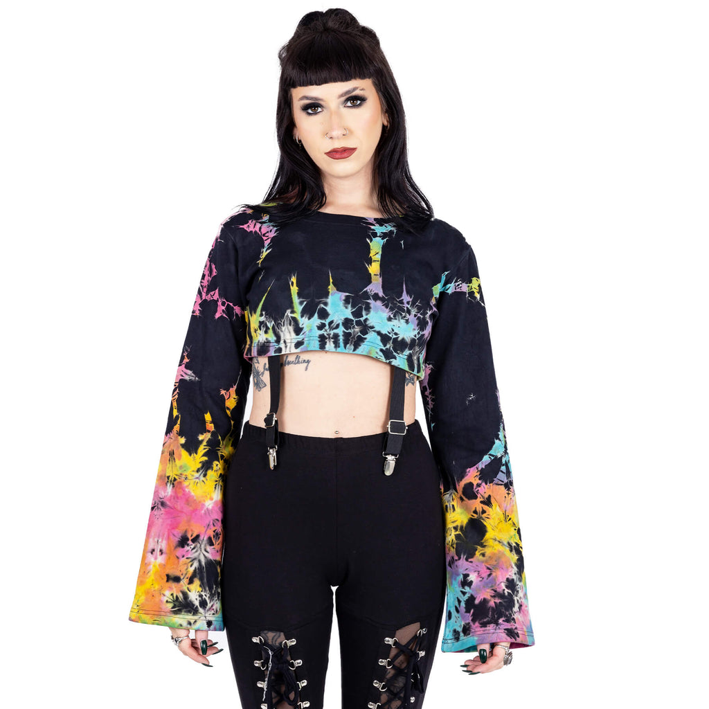 Heartless Fable Top Black Multi Tie Dye Crop Top Gothic Alternative Festival Clothing - Rockinredfox