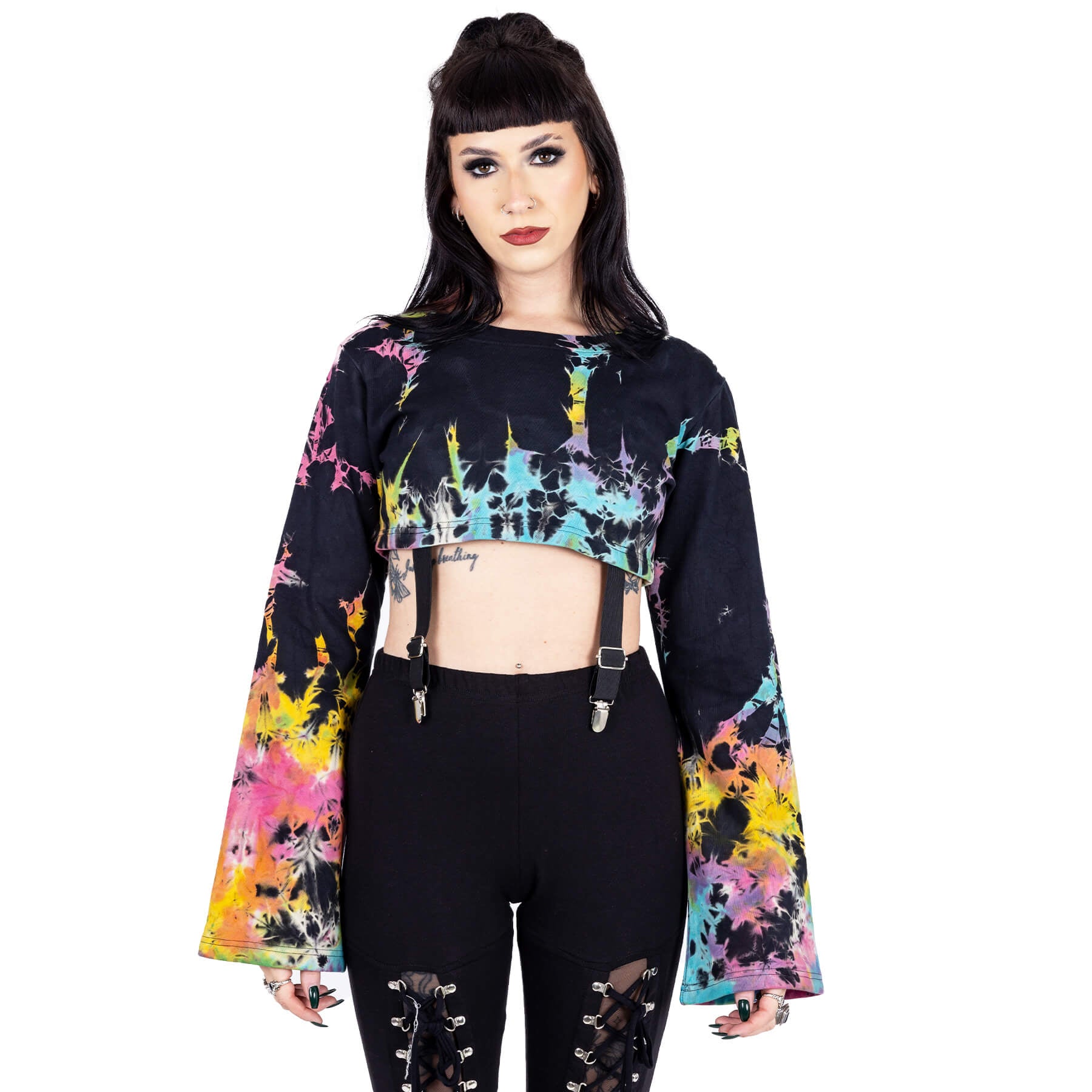 Heartless Fable Top Black Multi Tie Dye Crop Top Gothic Alternative Festival Clothing - Rockinredfox
