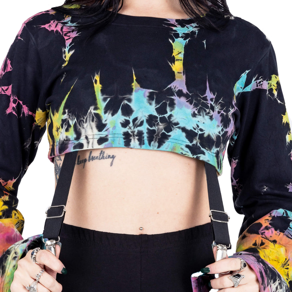 Heartless Fable Top Black Multi Tie Dye Crop Top Gothic Alternative Festival Clothing - Rockinredfox
