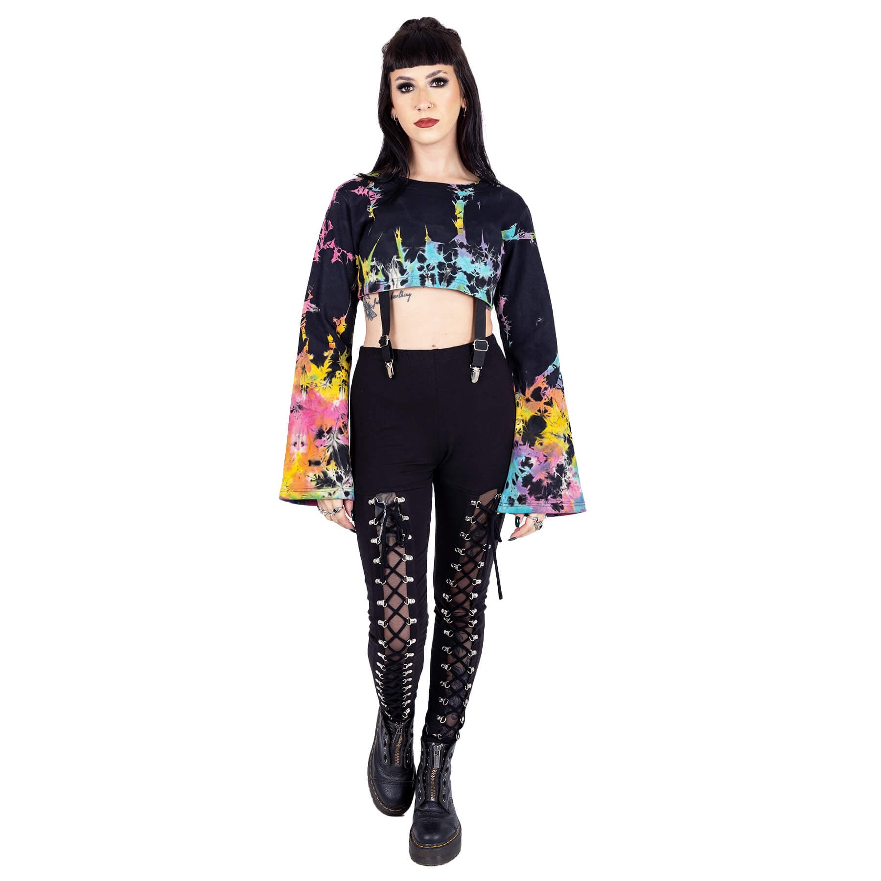 Heartless Fable Top Black Multi Tie Dye Crop Top Gothic Alternative Festival Clothing - Rockinredfox