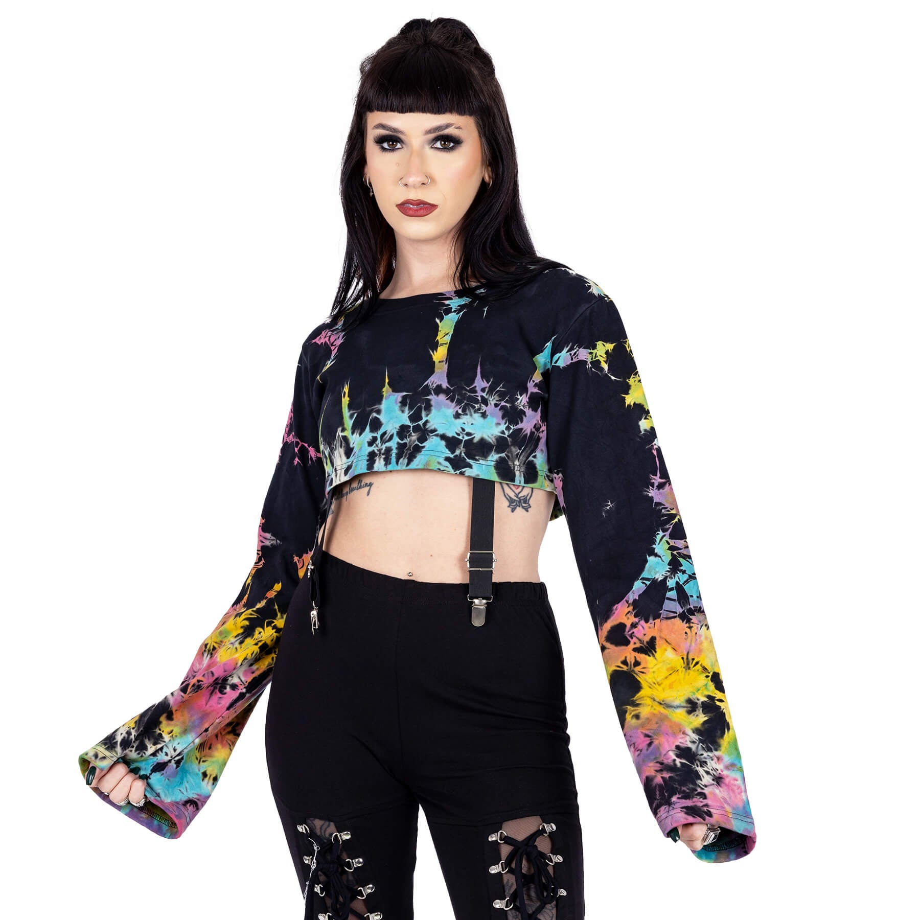 Heartless Fable Top Black Multi Tie Dye Crop Top Gothic Alternative Festival Clothing - Rockinredfox