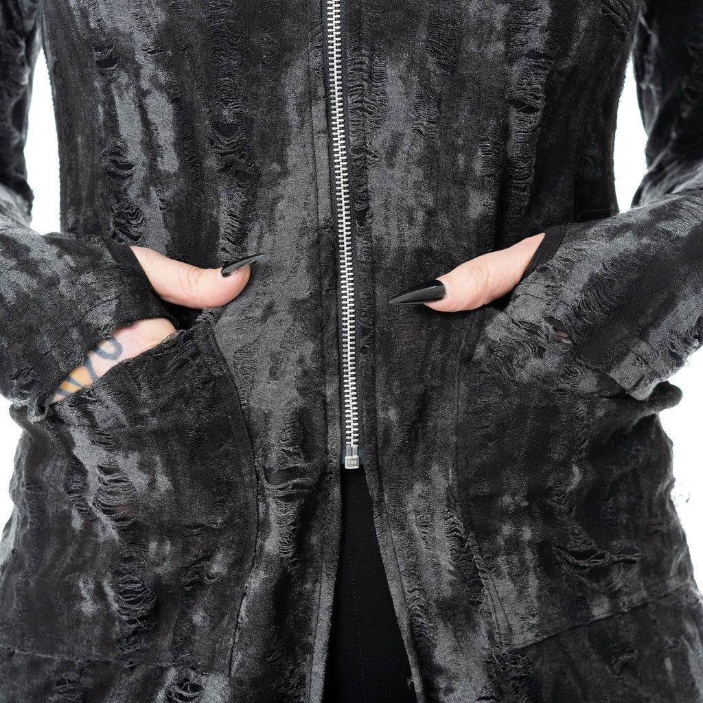 Heartless Ghoul Cardigan – Black Grey Gothic Hooded Long Cardigan | Alternative Grunge Coat - Rockinredfox