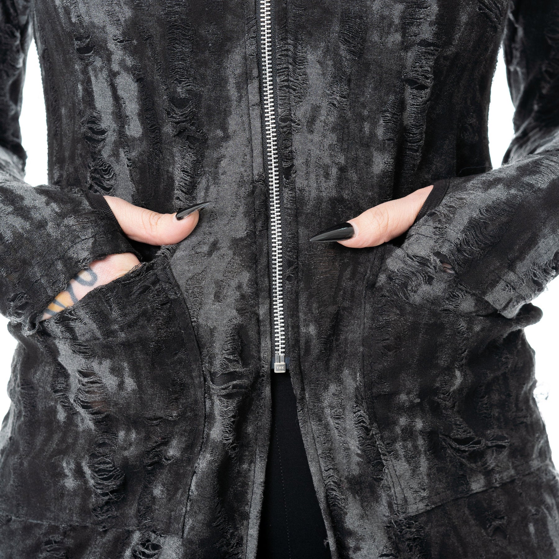 Heartless Ghoul Cardigan – Black Grey Gothic Hooded Long Cardigan | Alternative Grunge Coat - Rockinredfox