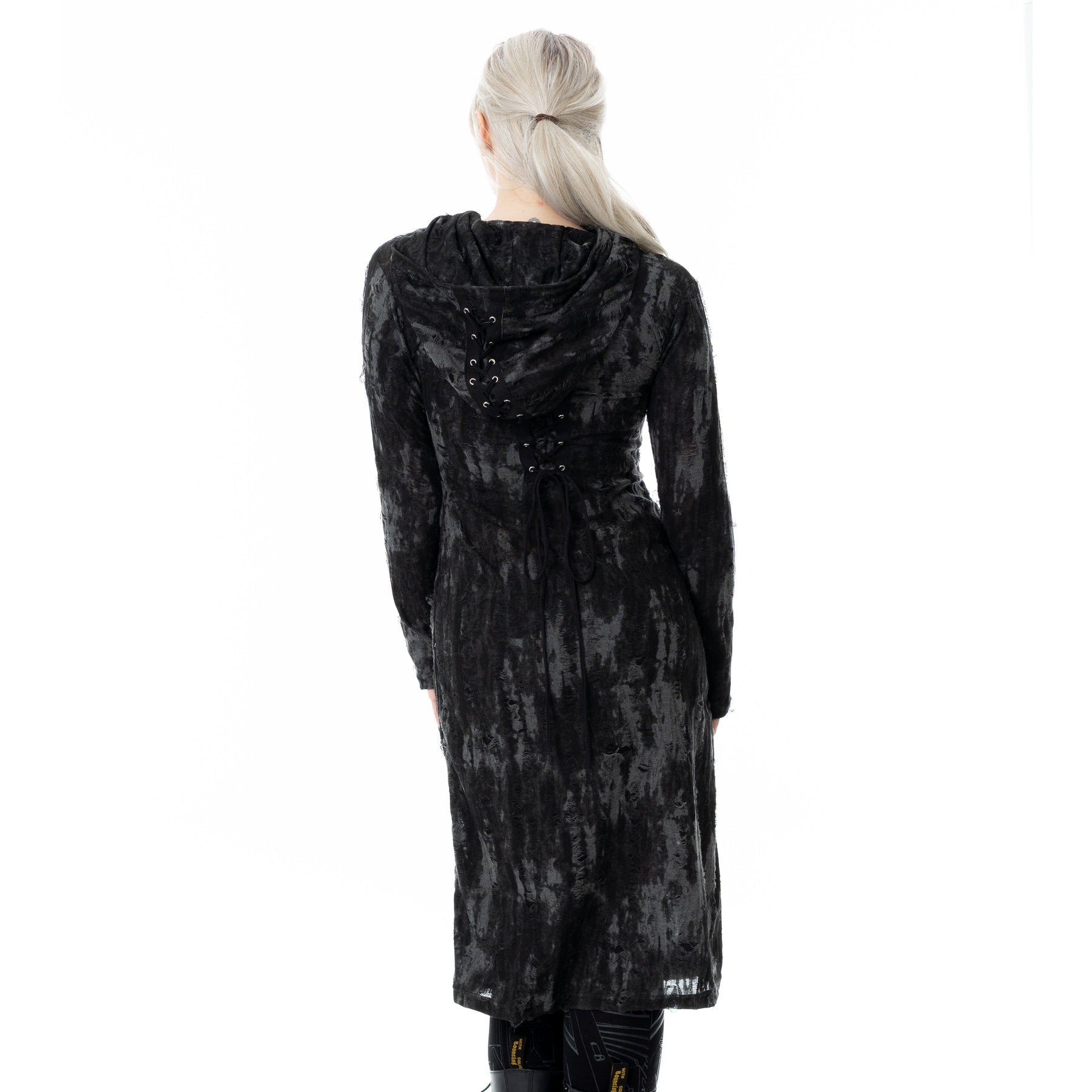 Heartless Ghoul Cardigan – Black Grey Gothic Hooded Long Cardigan | Alternative Grunge Coat - Rockinredfox