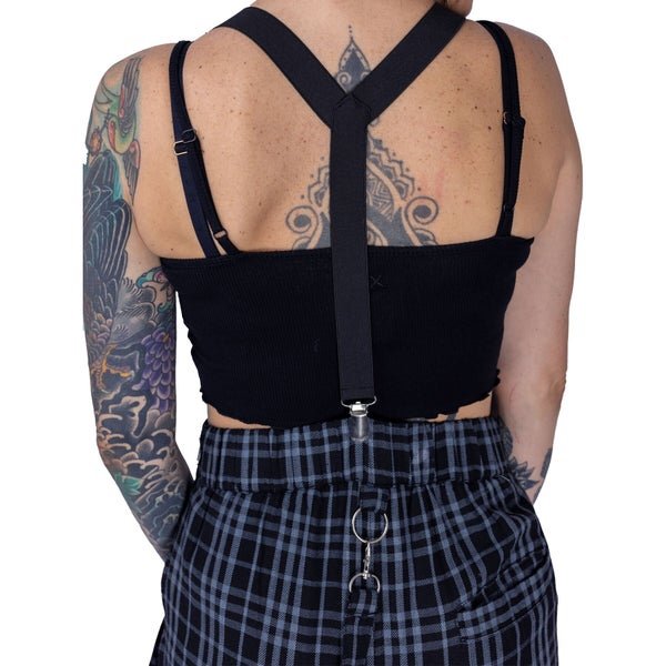Heartless Grimoire Dungarees – Grey Check Gothic Overalls | Alternative Streetwear - Rockinredfox