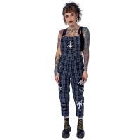 Heartless Grimoire Dungarees – Grey Check Gothic Overalls | Alternative Streetwear - Rockinredfox