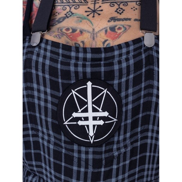 Heartless Grimoire Dungarees – Grey Check Gothic Overalls | Alternative Streetwear - Rockinredfox