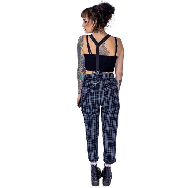 Heartless Grimoire Dungarees – Grey Check Gothic Overalls | Alternative Streetwear - Rockinredfox
