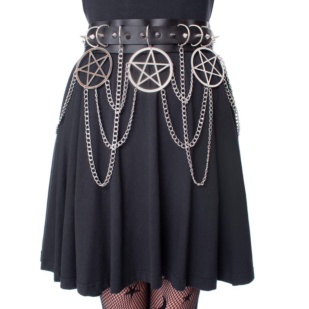 Heartless Hellbound Belt Black Pentagram Chain Belt | Gothic Punk Waist Belt - Rockinredfox