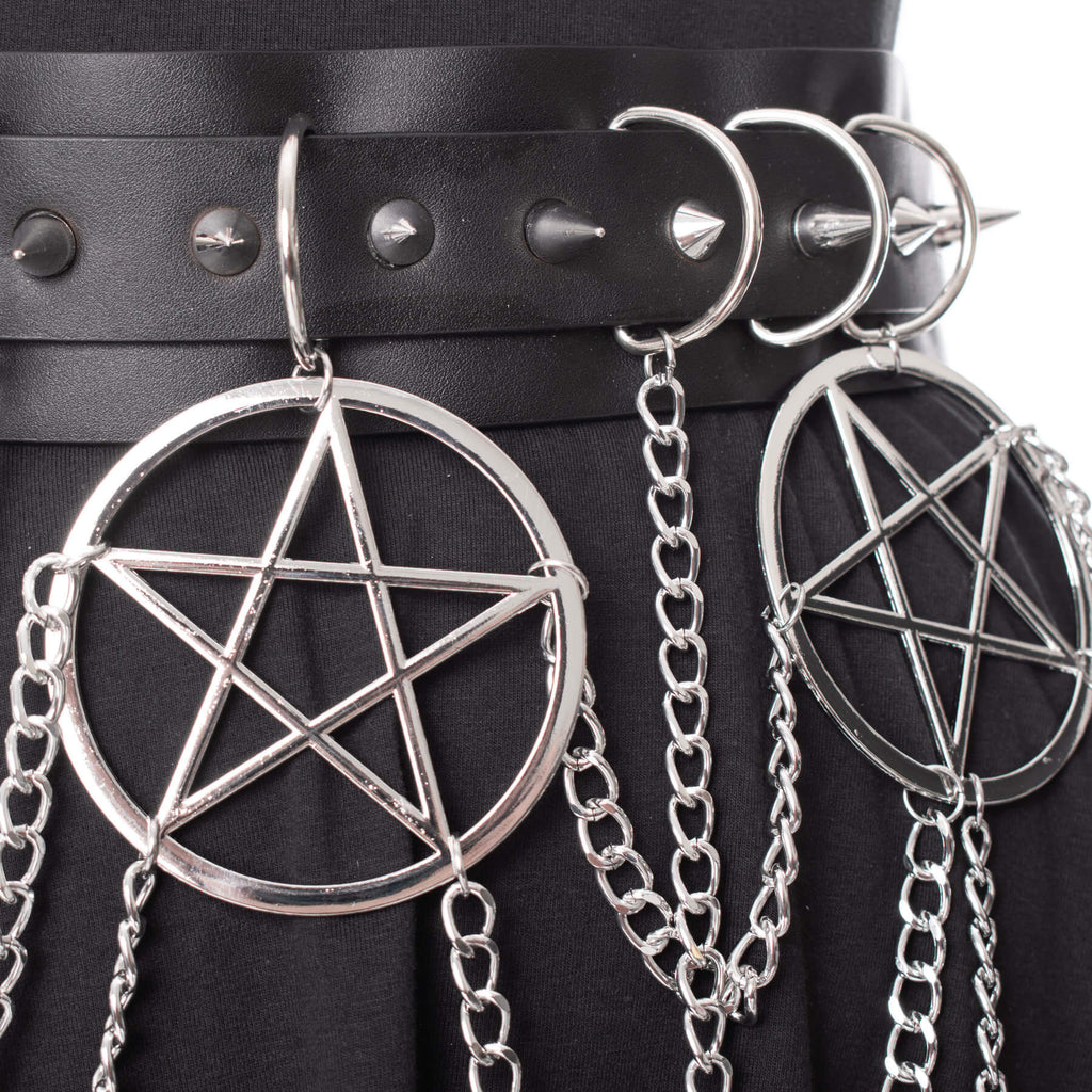 Heartless Hellbound Belt Black Pentagram Chain Belt | Gothic Punk Waist Belt - Rockinredfox