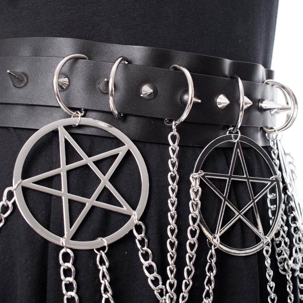 Heartless Hellbound Belt Black Pentagram Chain Belt | Gothic Punk Waist Belt - Rockinredfox