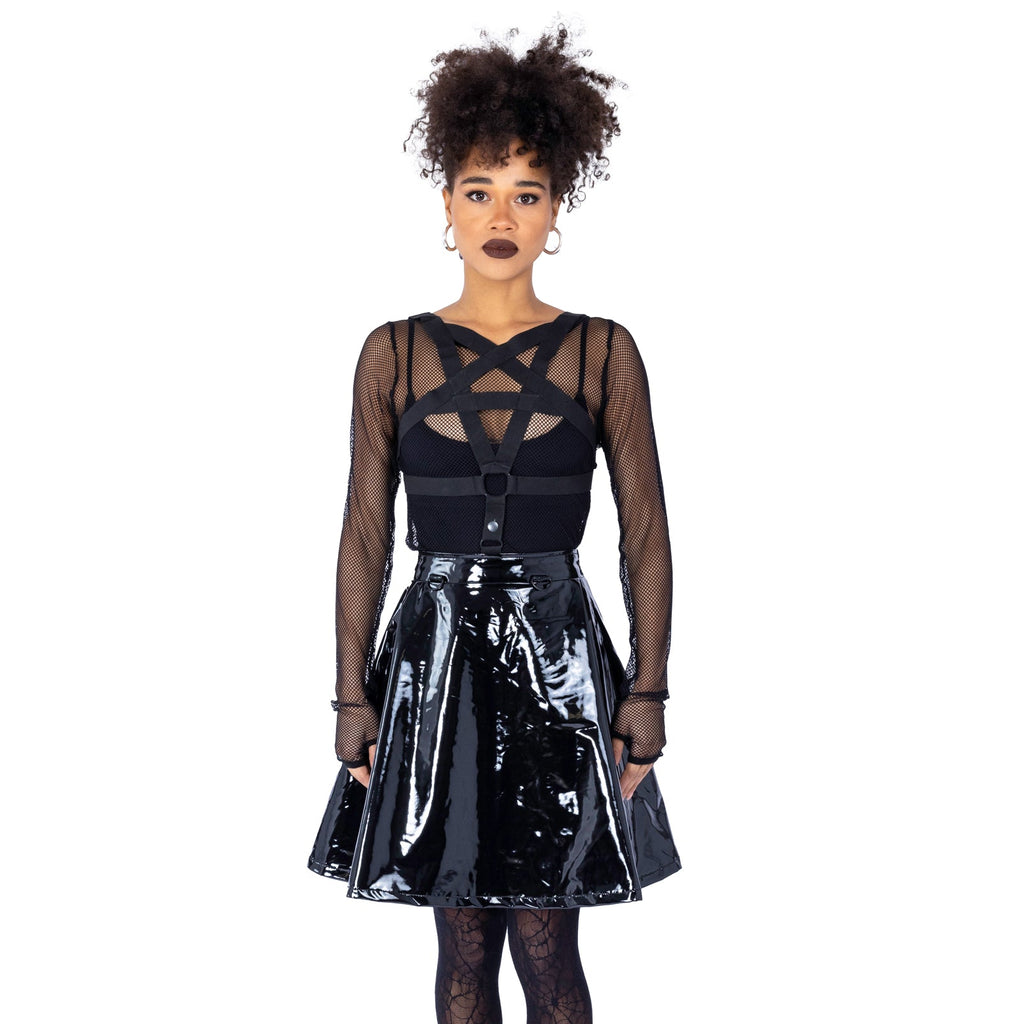 Heartless Hexed Skirt Black PVC Harness Skirt Gothic Alternative Punk Vinyl Mini Skirt - Rockinredfox