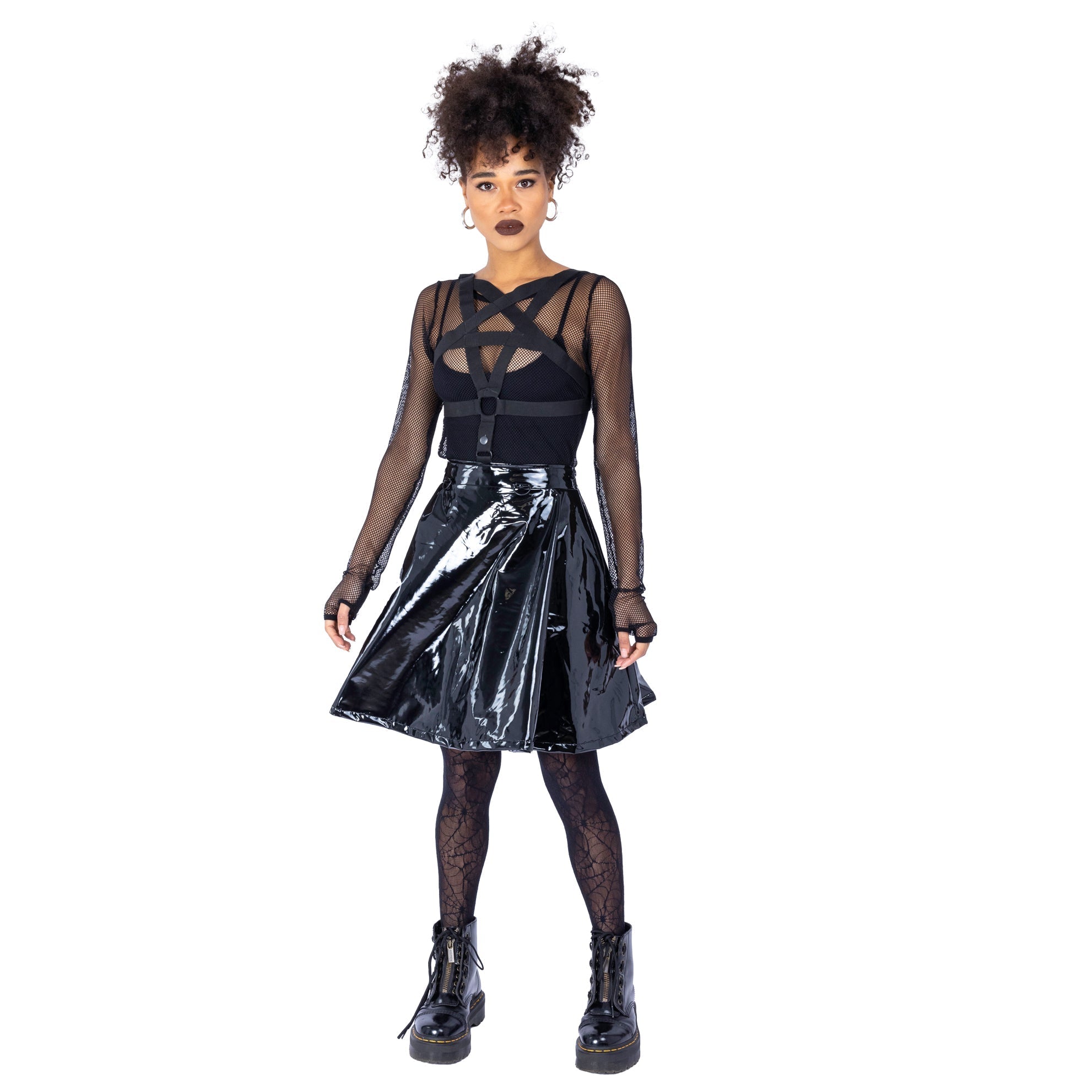 Heartless Hexed Skirt Black PVC Harness Skirt Gothic Alternative Punk Vinyl Mini Skirt - Rockinredfox