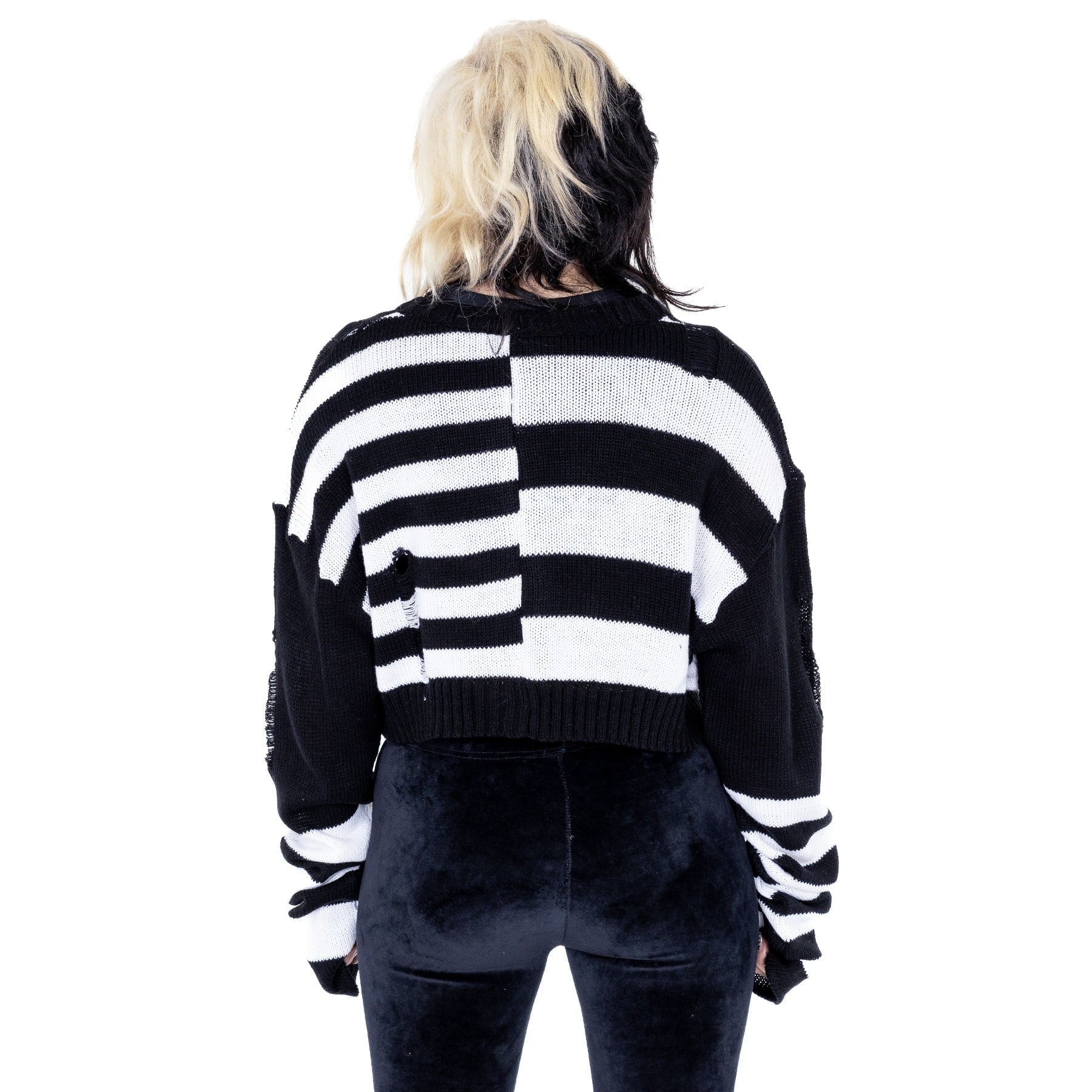 Heartless Layla Top – Black & White Striped Cropped Jumper | Alternative Grunge Knit - Rockinredfox