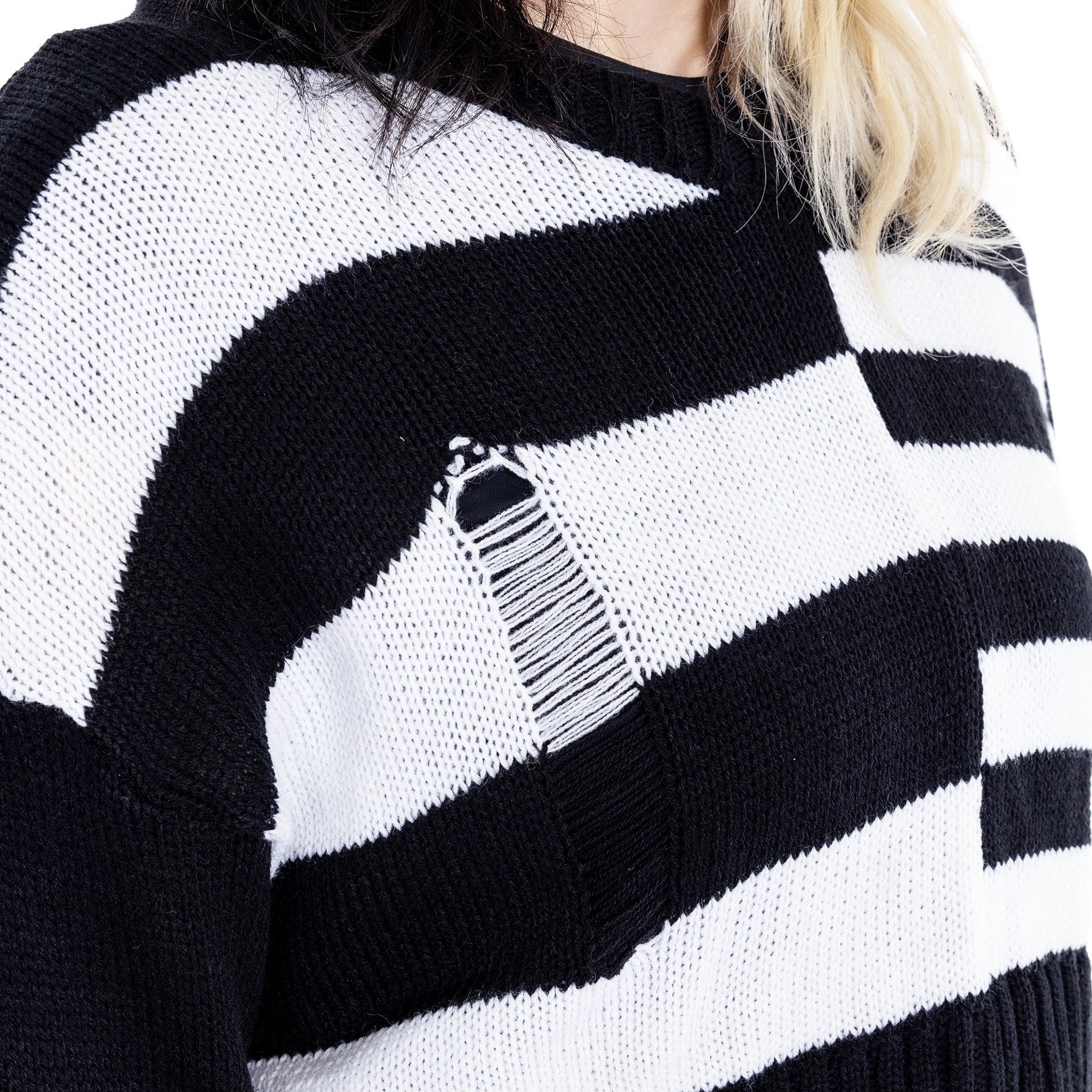 Heartless Layla Top – Black & White Striped Cropped Jumper | Alternative Grunge Knit - Rockinredfox