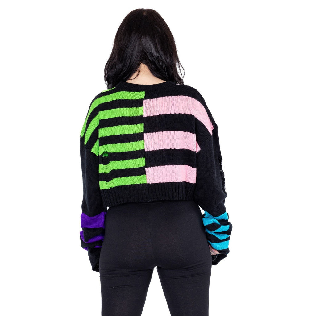 Heartless Layla Top – Multi Colour Striped Cropped Jumper | Alternative Grunge Knit - Rockinredfox