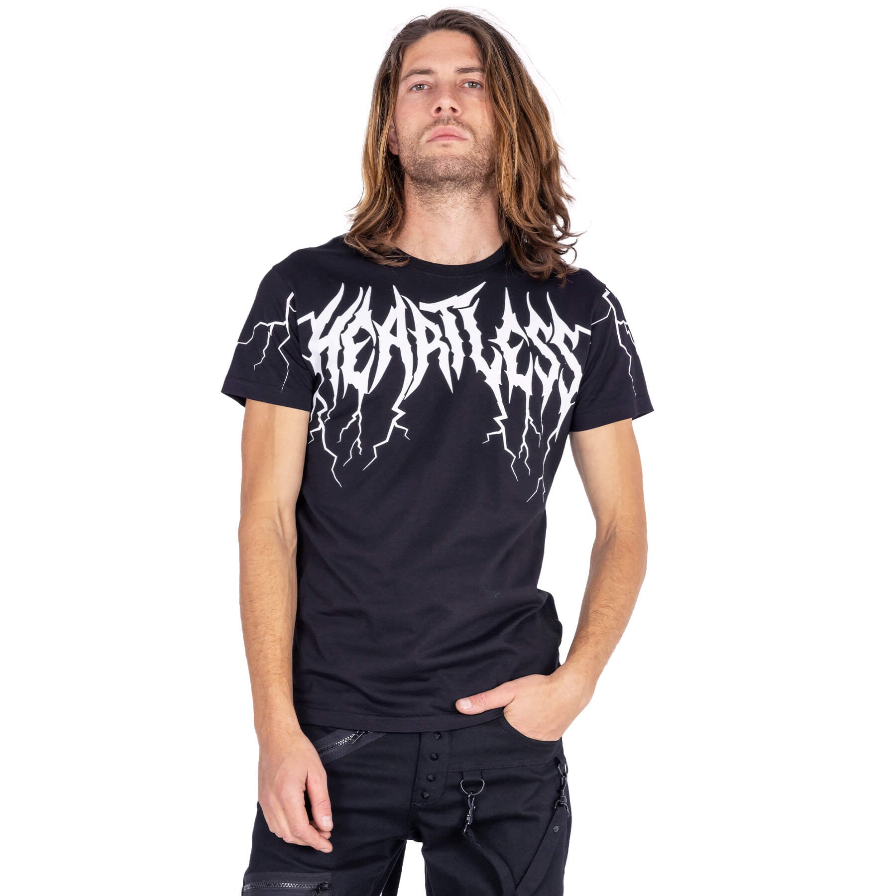 Heartless Lightning Top – Black Gothic Lightning T-Shirt | Alternative Streetwear Tee - Rockinredfox