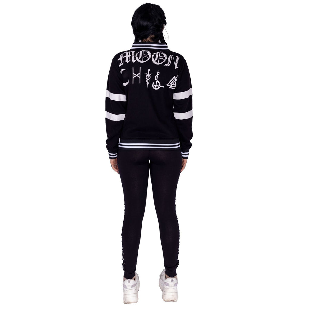 Heartless Moon Kitty Varsity Jacket Black White Gothic Cat Bomber - Rockinredfox