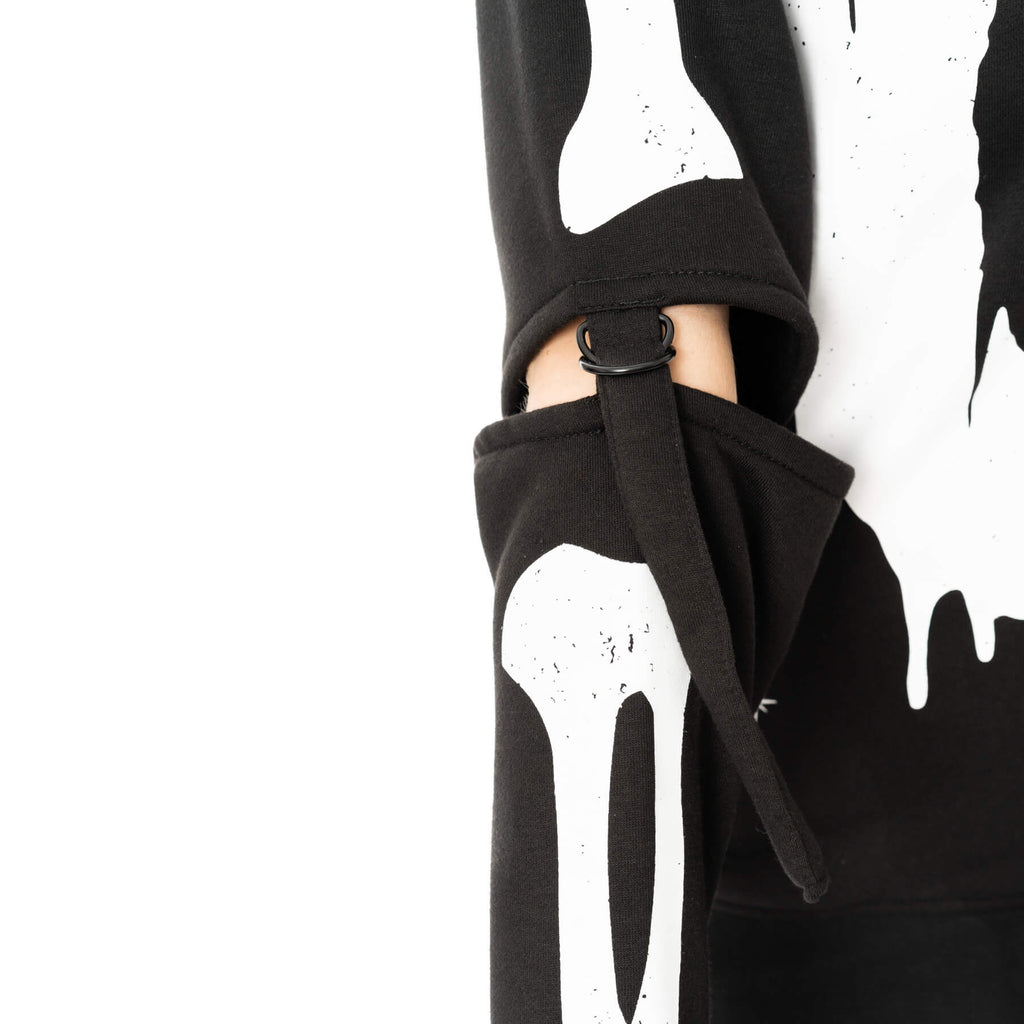 Heartless Moonlight Hood Black Gothic Cat Skeleton Zip Hoodie - Rockinredfox