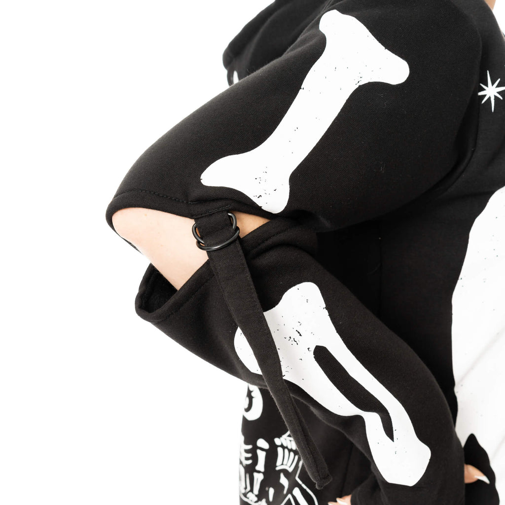 Heartless Moonlight Hood Black Gothic Cat Skeleton Zip Hoodie - Rockinredfox