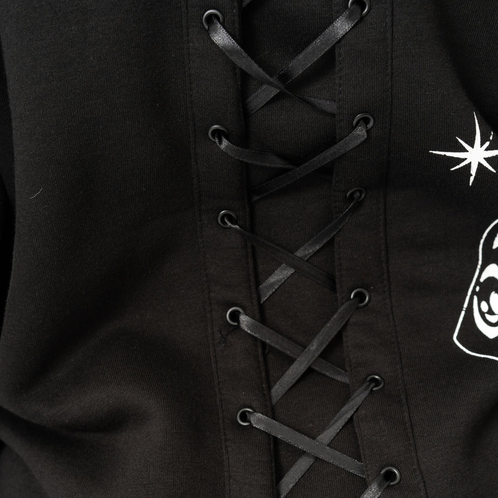 Heartless Moonlight Hood Black Gothic Cat Skeleton Zip Hoodie - Rockinredfox