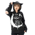 Heartless Moonlight Hood Black Gothic Cat Skeleton Zip Hoodie - Rockinredfox