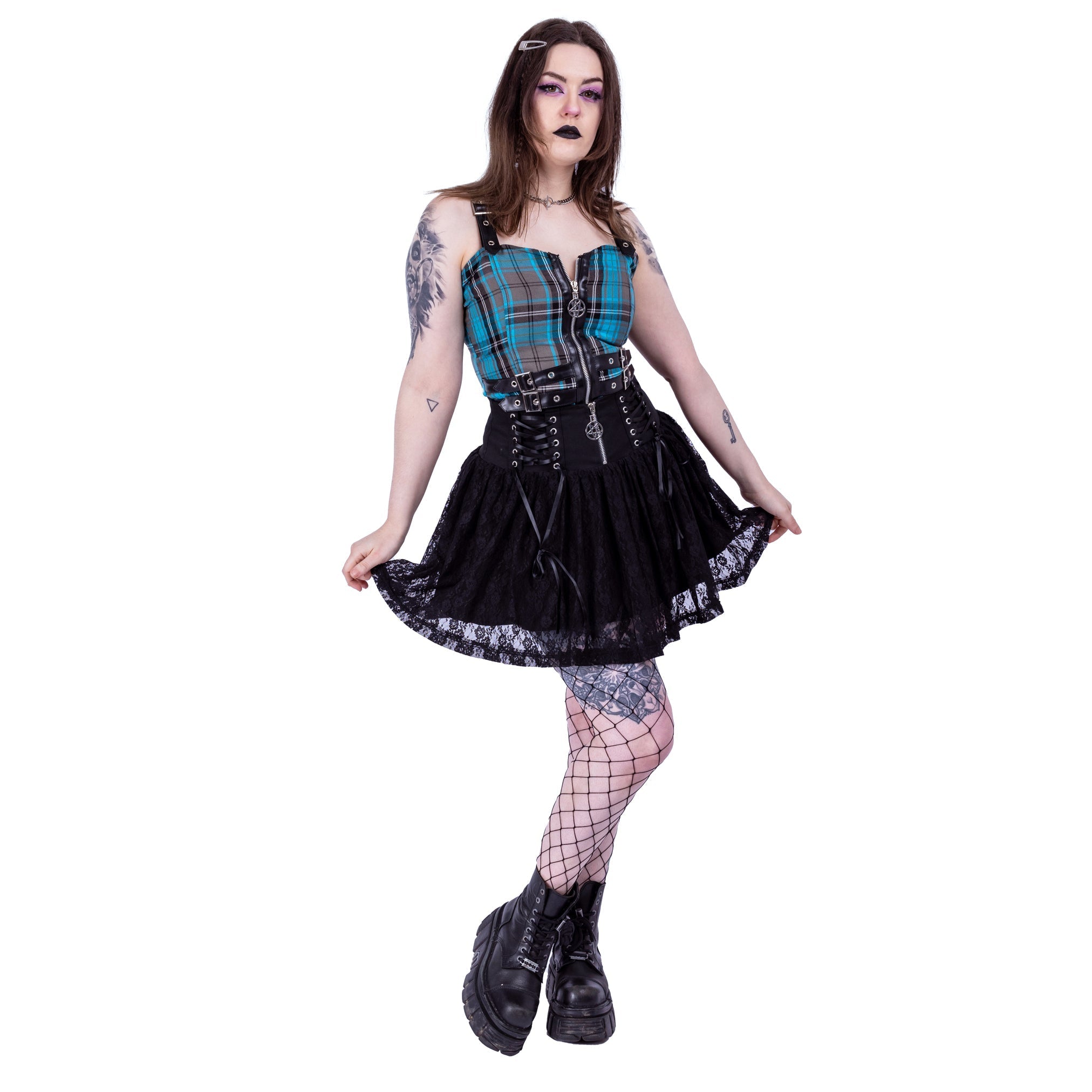 Heartless Niamh Skirt Black Lace Gothic Mini Skirt with Corset Waist - Rockinredfox