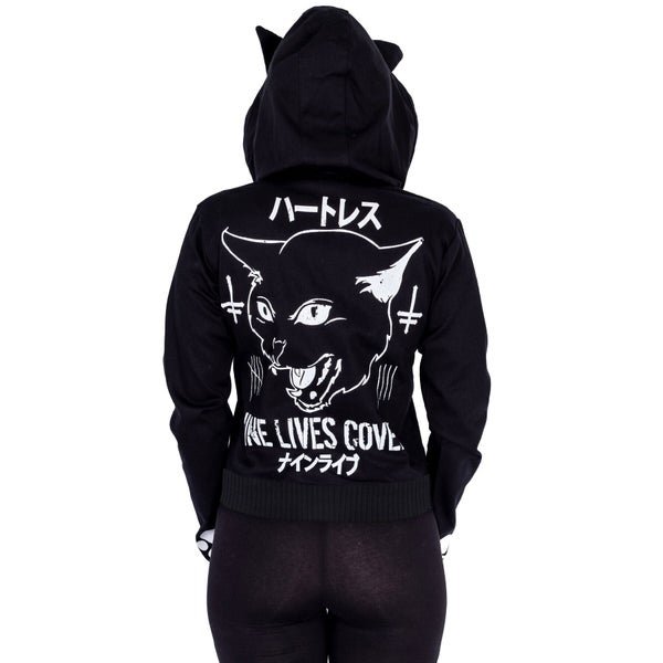 Heartless Nine Lives Jacket Black Gothic Cat Ear Zip Hoodie - Rockinredfox