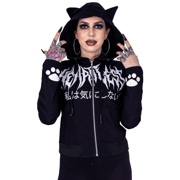 Heartless Nine Lives Jacket Black Gothic Cat Ear Zip Hoodie - Rockinredfox