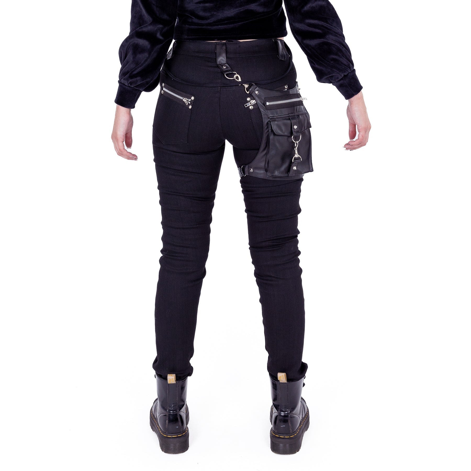 Heartless Odette Pants – Black Gothic Strap Trousers with Utility Leg Bag | Alternative Streetwear - Rockinredfox