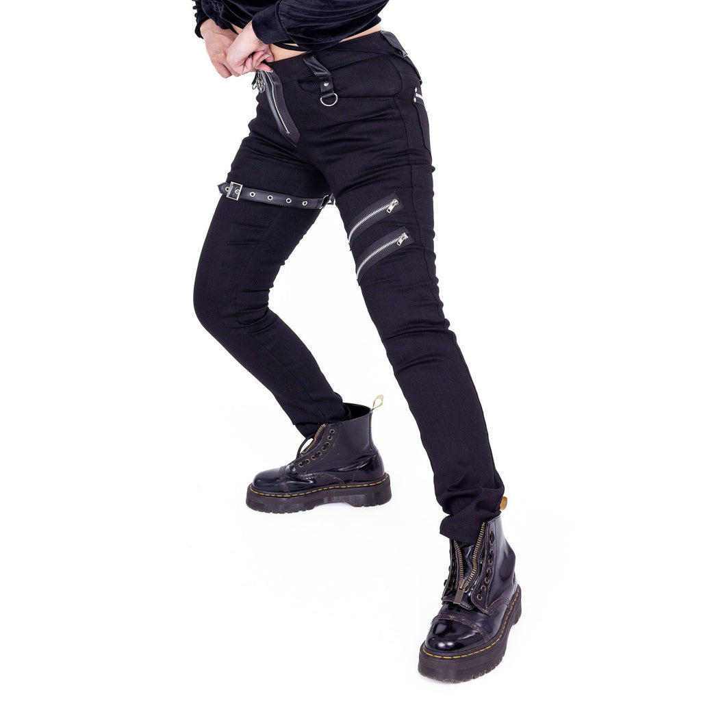 Heartless Odette Pants – Black Gothic Strap Trousers with Utility Leg Bag | Alternative Streetwear - Rockinredfox