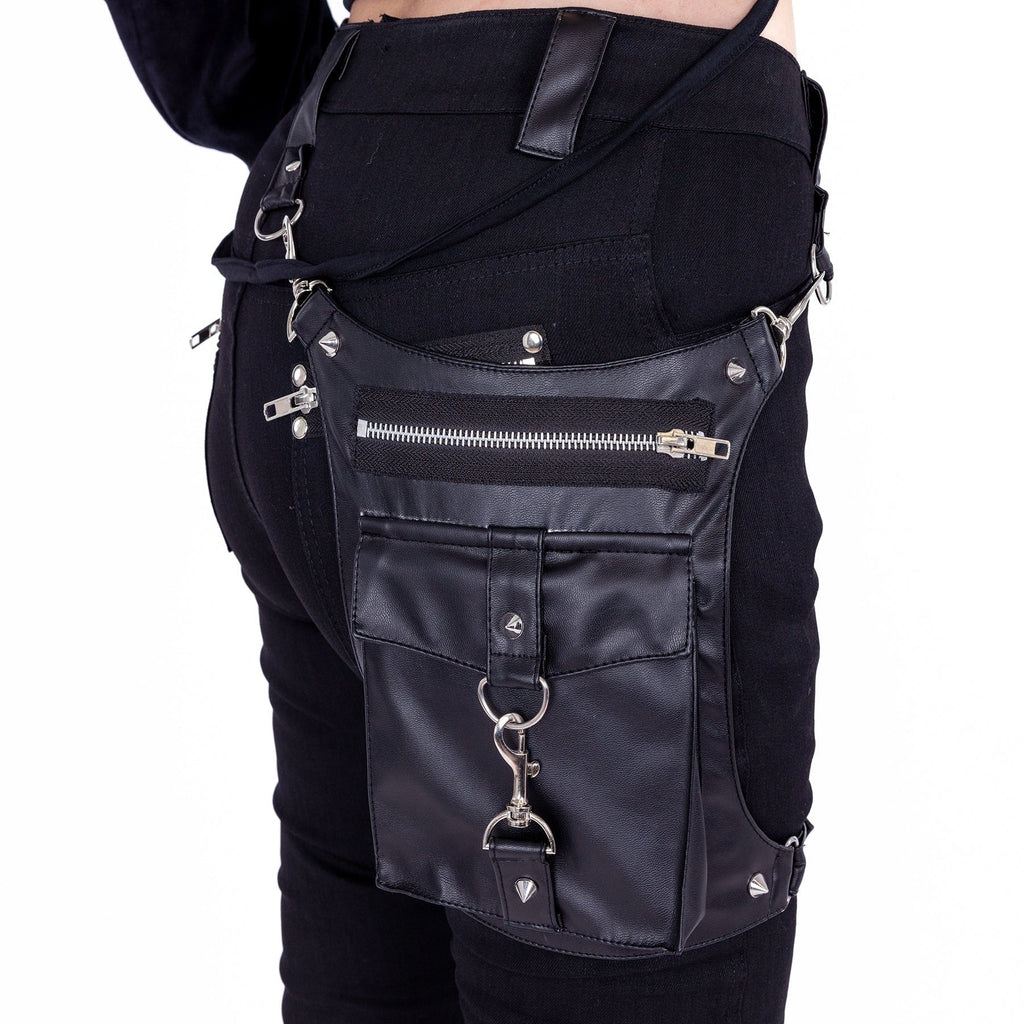 Heartless Odette Pants – Black Gothic Strap Trousers with Utility Leg Bag | Alternative Streetwear - Rockinredfox