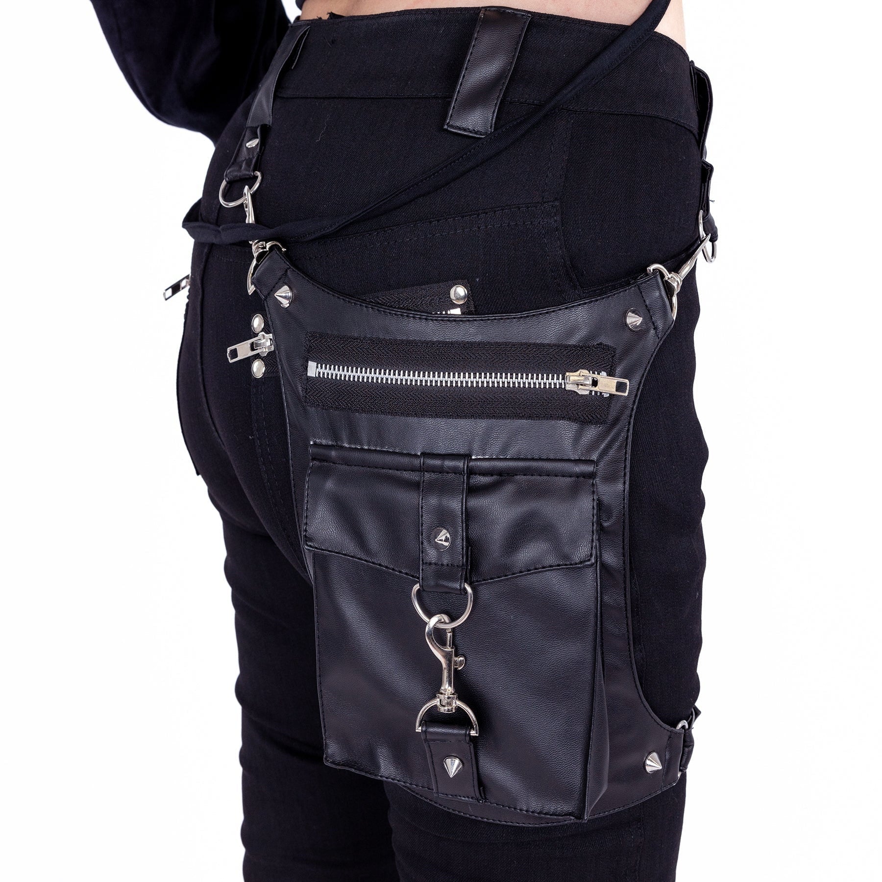 Heartless Odette Pants – Black Gothic Strap Trousers with Utility Leg Bag | Alternative Streetwear - Rockinredfox