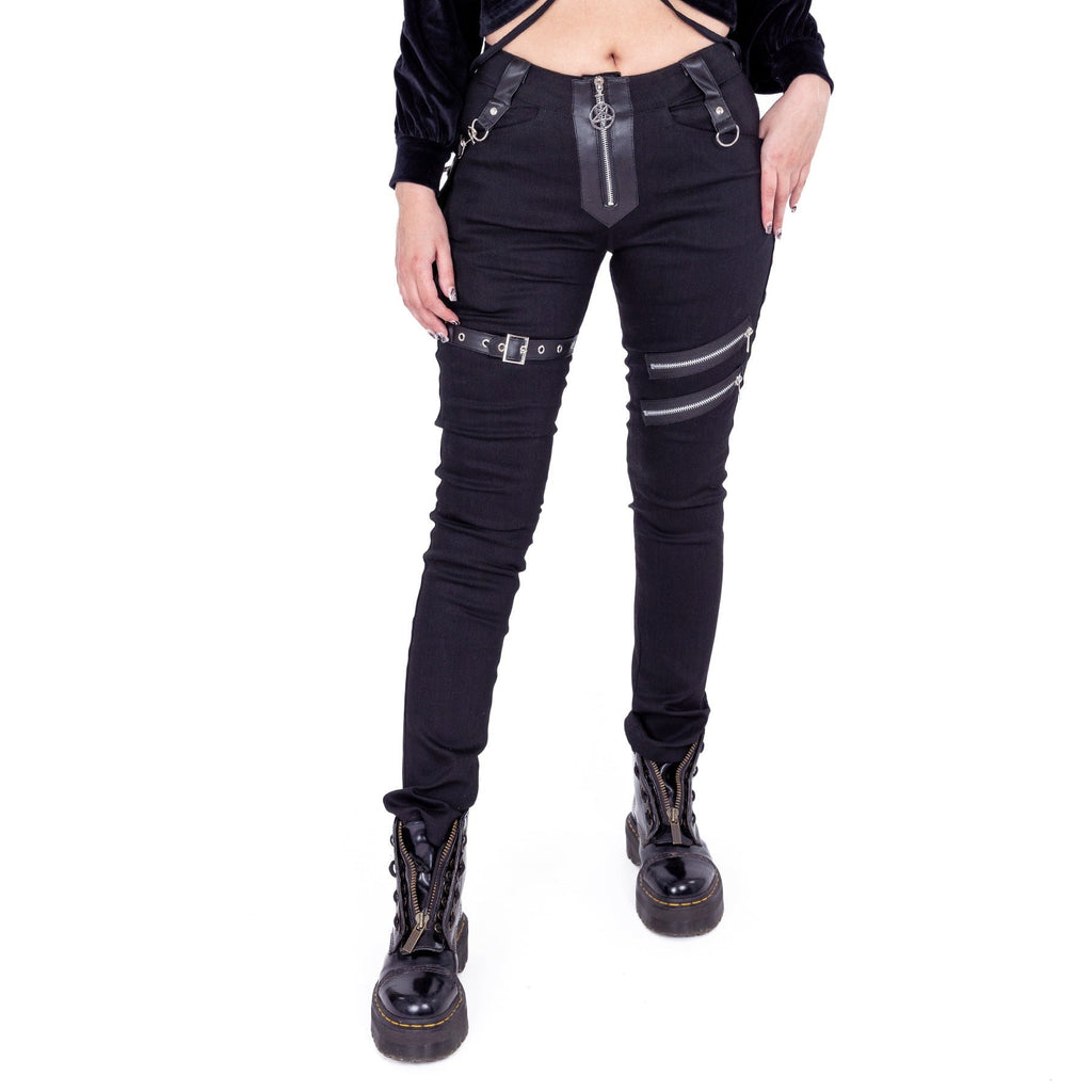 Heartless Odette Pants – Black Gothic Strap Trousers with Utility Leg Bag | Alternative Streetwear - Rockinredfox