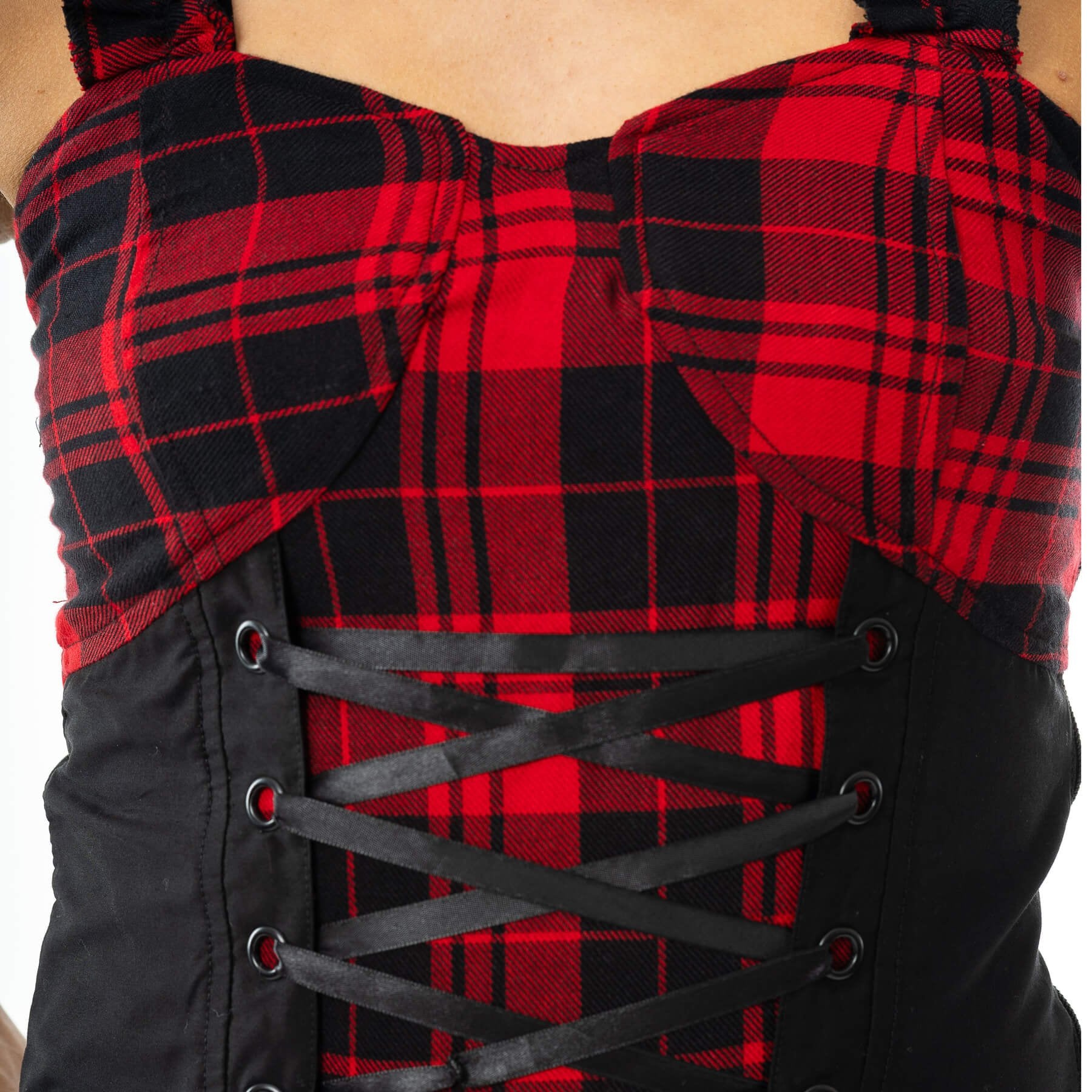 Heartless Parisa Dress – Red Tartan Corset Gothic Dress | Punk Alternative Skater Dress - Rockinredfox