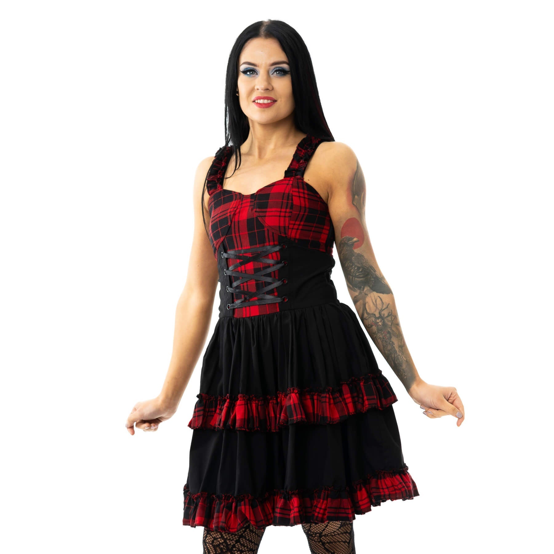 Heartless Parisa Dress – Red Tartan Corset Gothic Dress | Punk Alternative Skater Dress - Rockinredfox