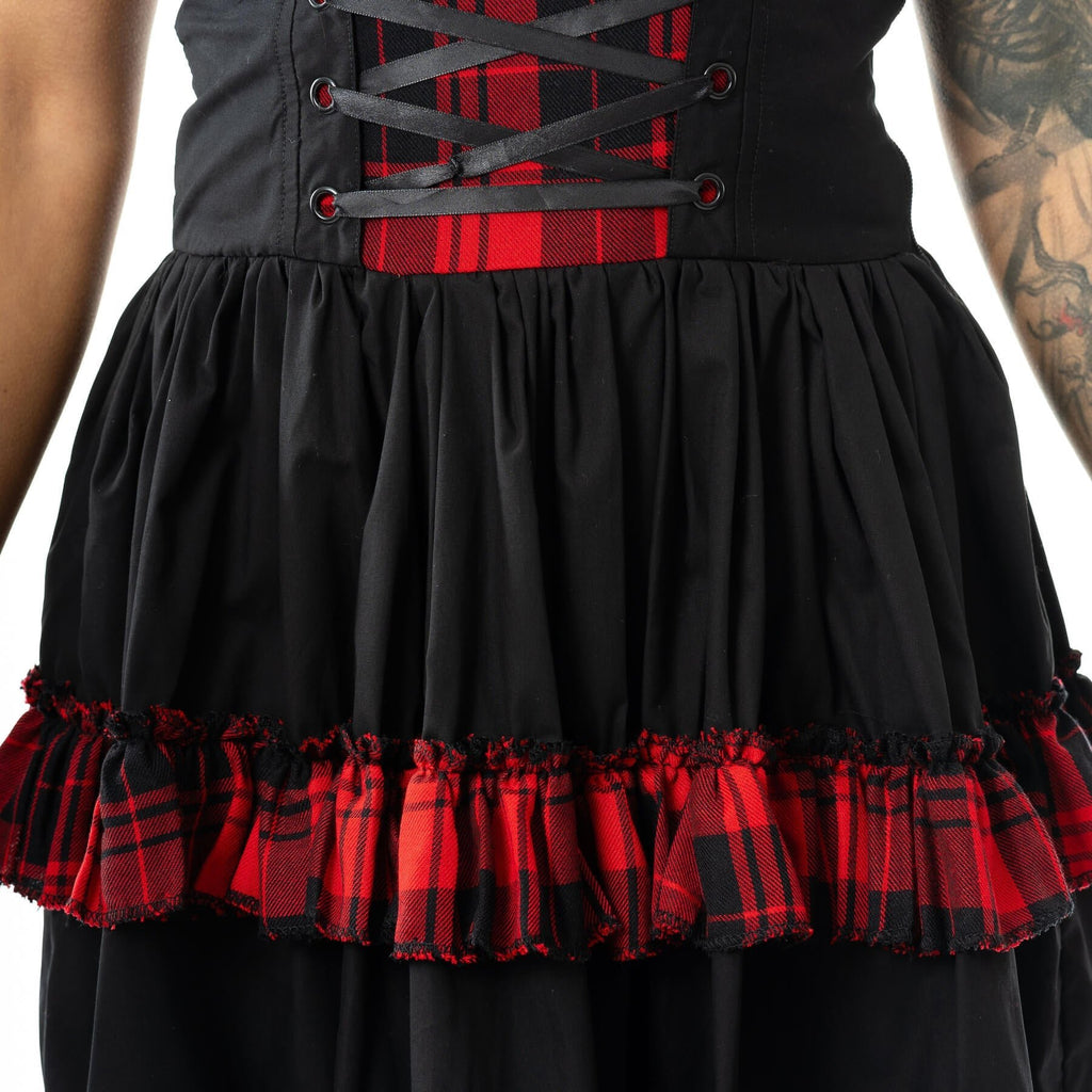 Heartless Parisa Dress – Red Tartan Corset Gothic Dress | Punk Alternative Skater Dress - Rockinredfox