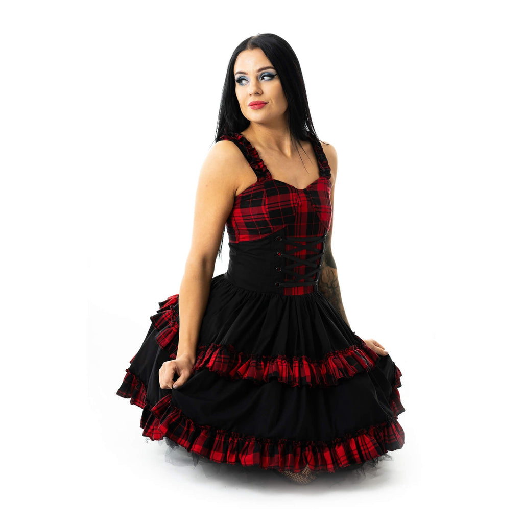 Heartless Parisa Dress – Red Tartan Corset Gothic Dress | Punk Alternative Skater Dress - Rockinredfox