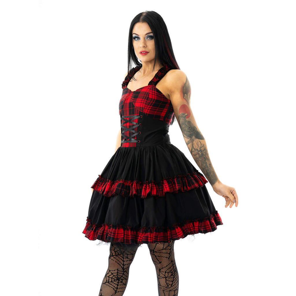 Heartless Parisa Dress – Red Tartan Corset Gothic Dress | Punk Alternative Skater Dress - Rockinredfox
