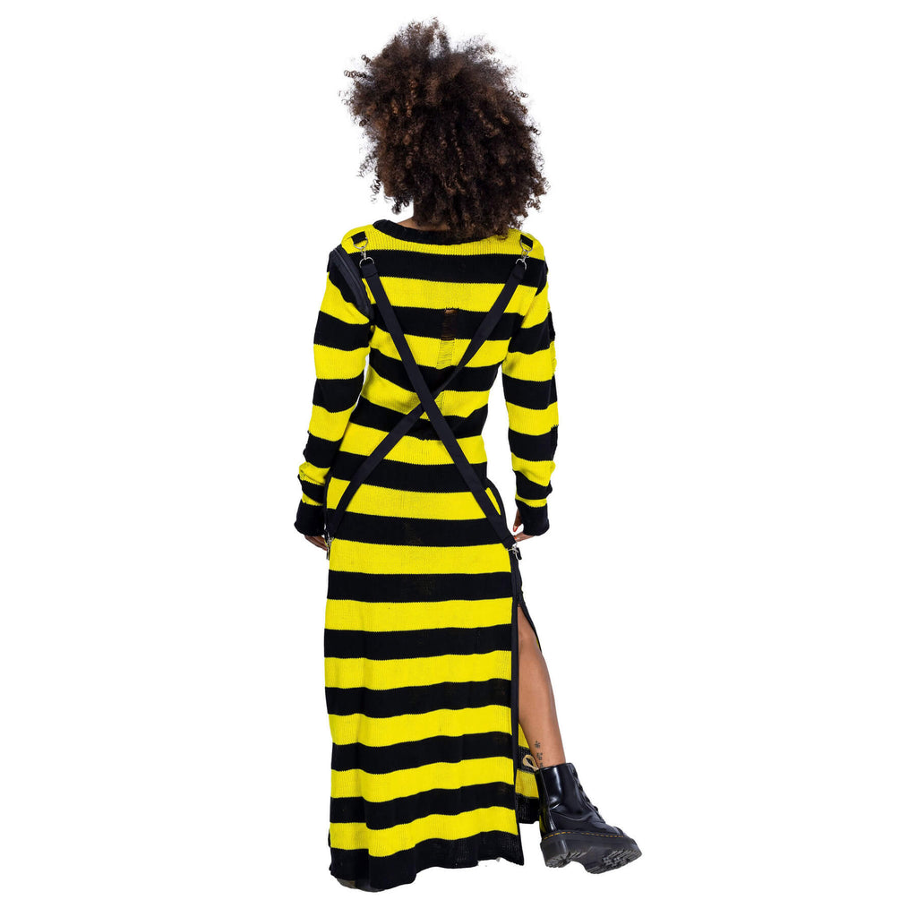 Heartless Petunia Dress – Black & Yellow Striped Gothic Maxi Dress | Alternative Grunge Knit - Rockinredfox